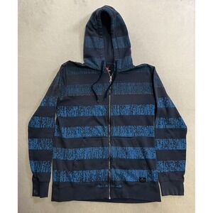 Vintage Quiksilver Hoodie Men's Size XL Blue Striped Skateboarding Surf Y2K